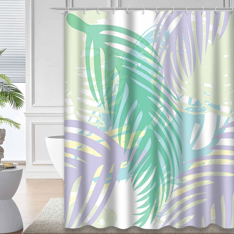 Rideau de douche imperméable à motif palmier abstrait à motif de feuilles avec 12 crochets, L 72 po x l 78 po
