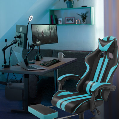 Soontrans Gaming Chair with Footrest High Back Computer Office Gamer Chair with Massage and Headrest Lumbar Support Swivel Seat Ergonomic Game Chair for Adults, Navy Blue