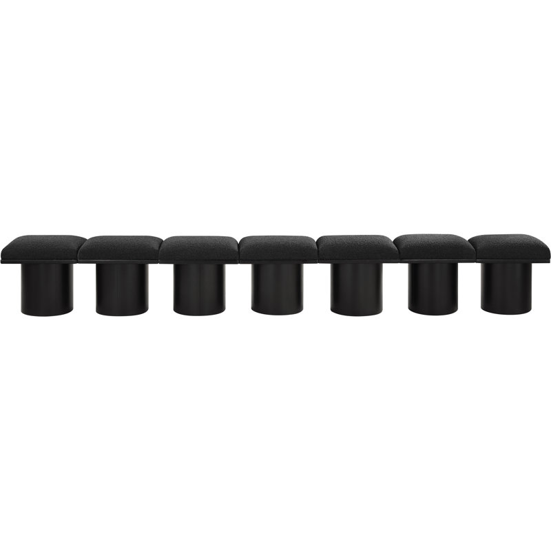 Banc rembourré Horatia, Tissu bouclé noir, H 17,5 po x l 126 po x P 15,5 po, Noir, noir, noir, noir