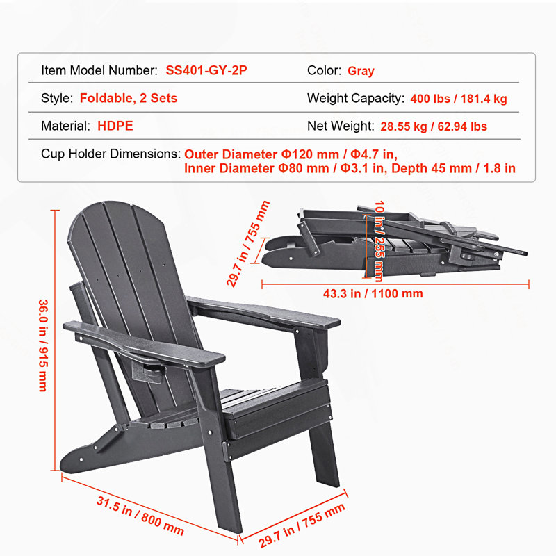 Ensemble de 2 chaises Adirondack pliables