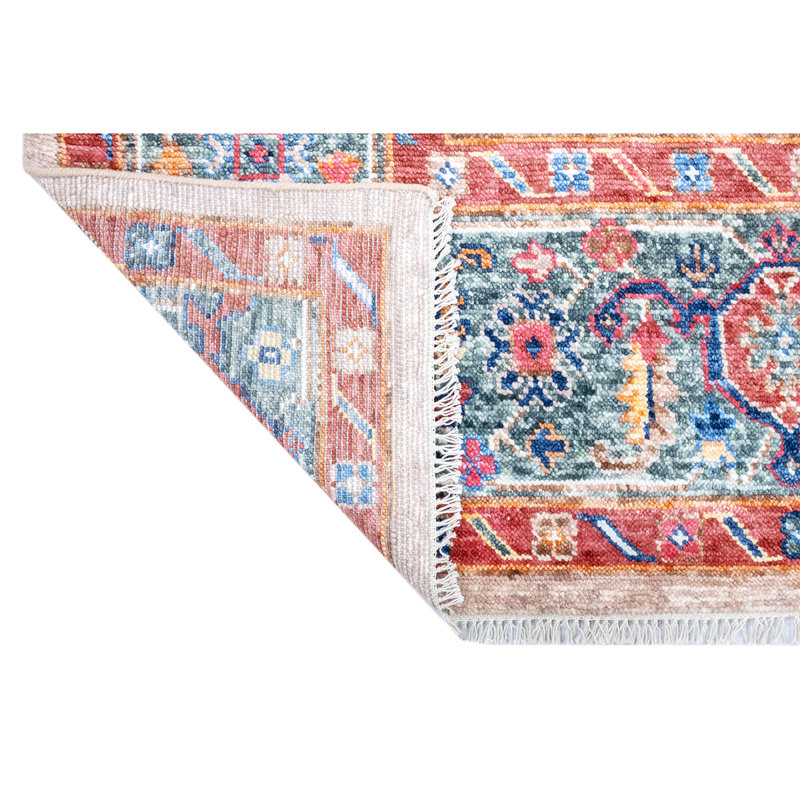Wool Oriental Area Rug in Blue/Pink, Rectangle 8' x 10'