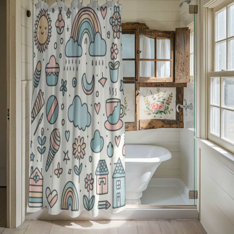 Light Line Doodles - rideau de douche standard 1 pièce, H 74 po x l 71 po
