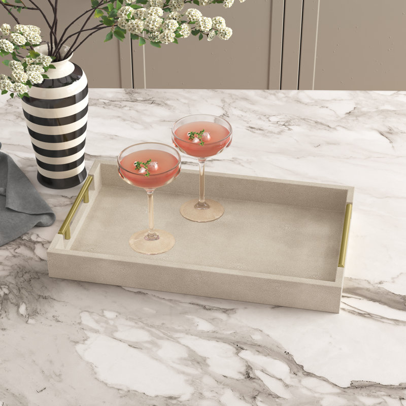 Baidy Hand-Finished Faux Shagreen Rectangular Serving Tray, Cream
