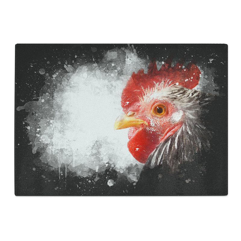 Tempered Glass Grey Rooster Looking West Chopping Board, 28.5 cm x 39 cm