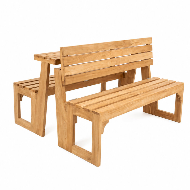 Banc convertible d'extérieur en teck de 130 cm