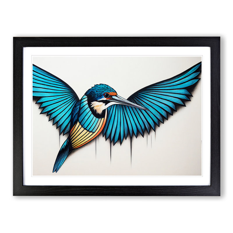 Alluring Kingfisher Bird - Single Picture Frame Print, 46cm H x 64cm W x 2cm D, Black