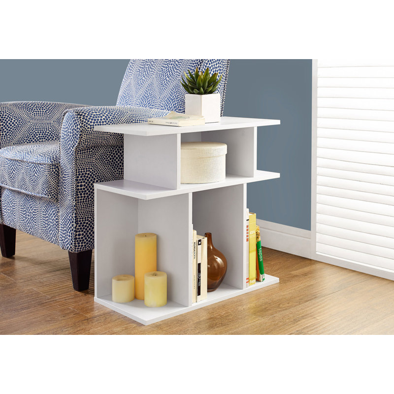 Table de bout contemporaine à trois niveaux avec tablettes ouvertes, Blanc