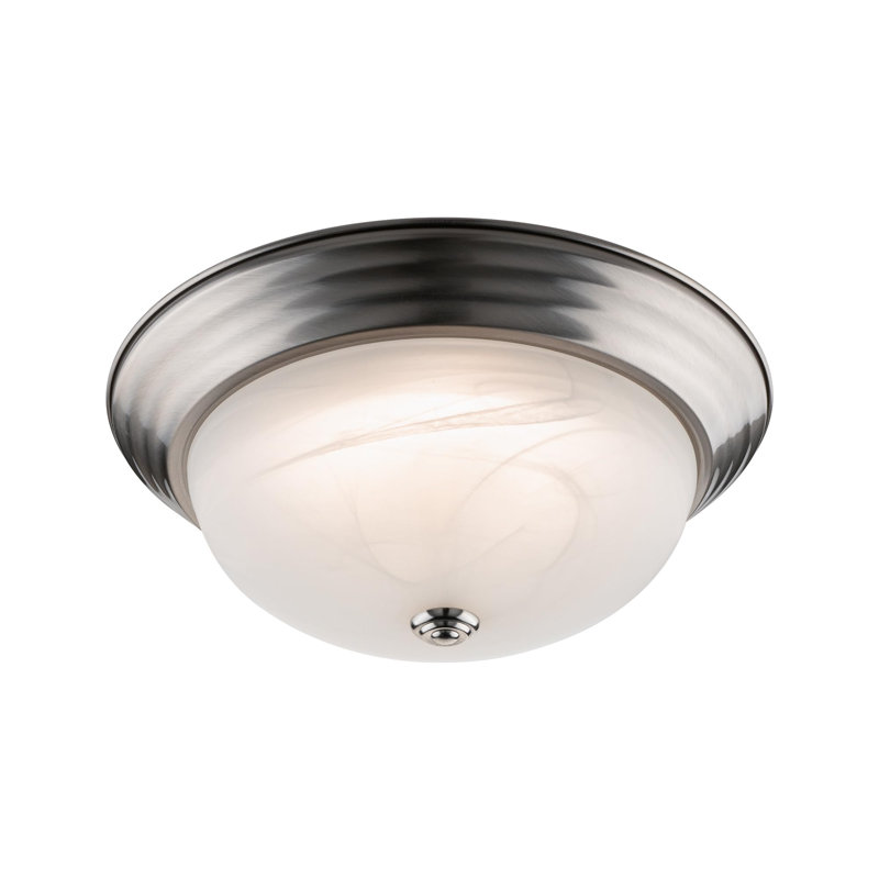 East Grove Home Builder Essential Collection LED 20W 15in Round Flush Mount Ceiling Light with White Marbled Glass and 5-CCT Selectability 2700-3000-3500-4000-5000K and in Brushed Nickel