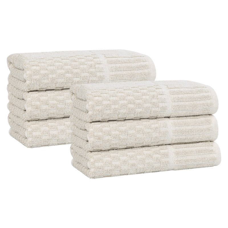 Blue Nile Mills Viscose Cotton Blend Hand Towel Set - Checkered Texture - Quick-Dry, Fade-Resistant, Beige