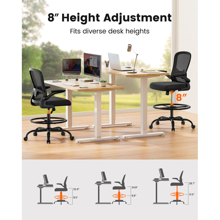 Inbox Zero Flip Top Ergonomic Mesh Drafting Swivel Desk Chair