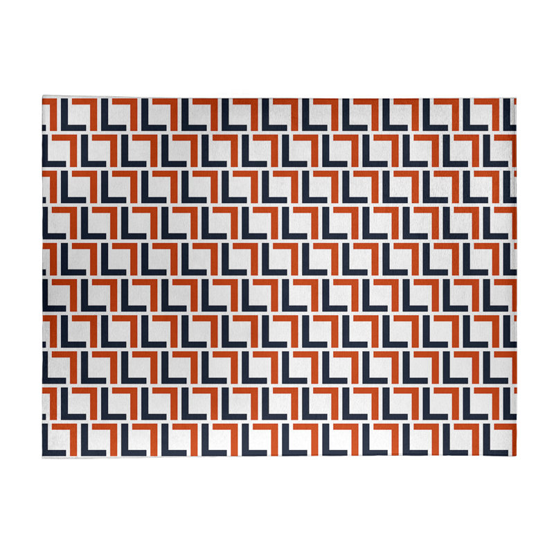 Tapis géométrique blanc cassé / orange / bleu marine, Rectangle 4 pi x 6 pi