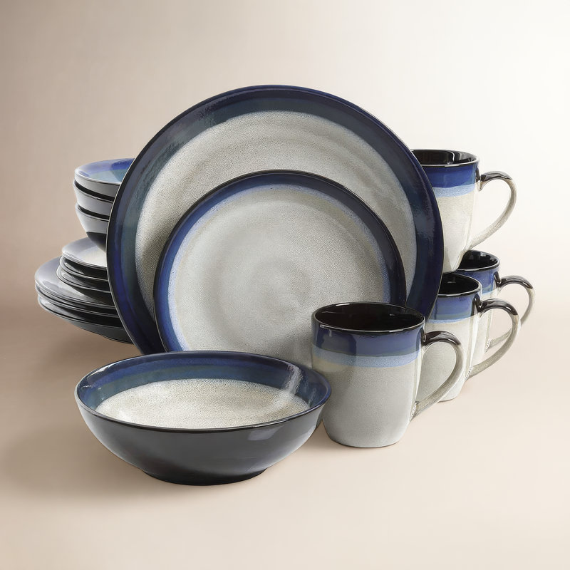 Elite Couture Bands 16-Piece Dinnerware Set, Blue