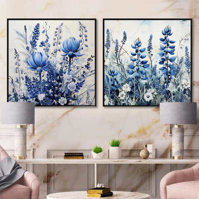 Blue Bonnets - collage floral - ensemble de 2 collages floraux carrés