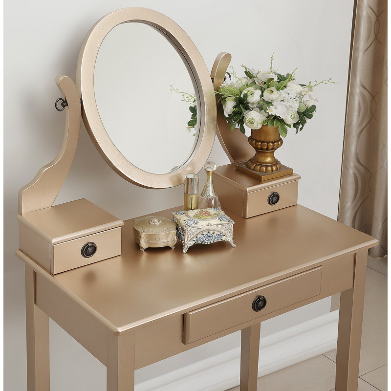 Ensemble coiffeuse et tabouret de maquillage Moniys, Gold