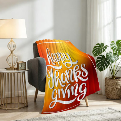 Jeté en molleton orange ultra doux, imprimé d'un seul côté Happy Thanksgiving