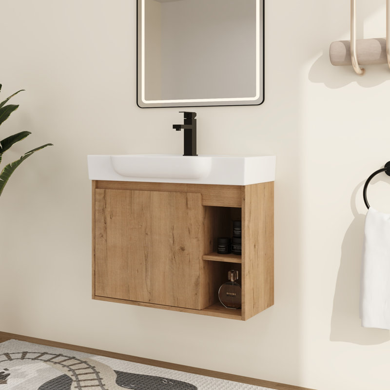 Meuble-lavabo mural simple 28 po avec comptoir en céramique Marnar, Imitative Oak, 28"