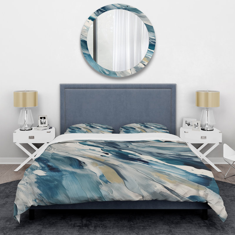 Bliss Of Happiness Abstract In Retro Blue II - Ensemble de housse de couette à motif abstrait - Microfibre de polyester
