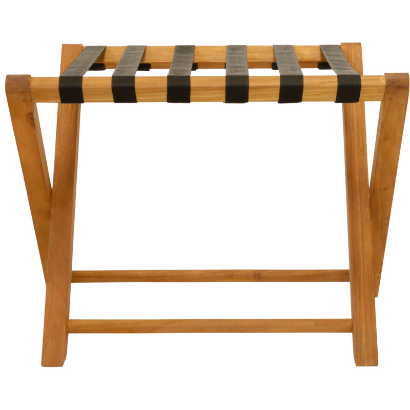 Solid Teak Folding Luggage Rack with Black Straps