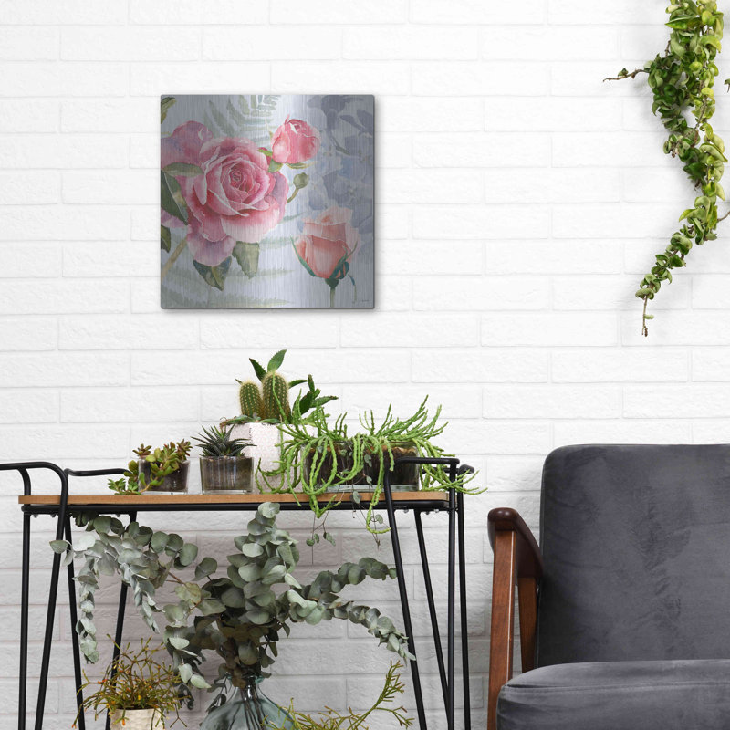 «Boho Bouquet V Blue» par James Wiens, art mural en métal, H 12 po x l 12 po
