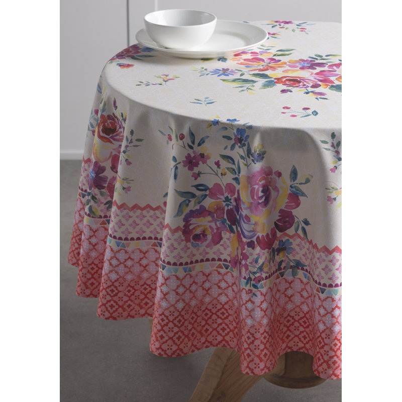 Floral 100% Cotton Round Tablecloth, 63" L x 63" W