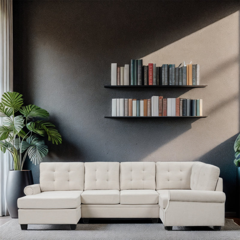 Canapé modulaire de coin en U, 100 % lin beige