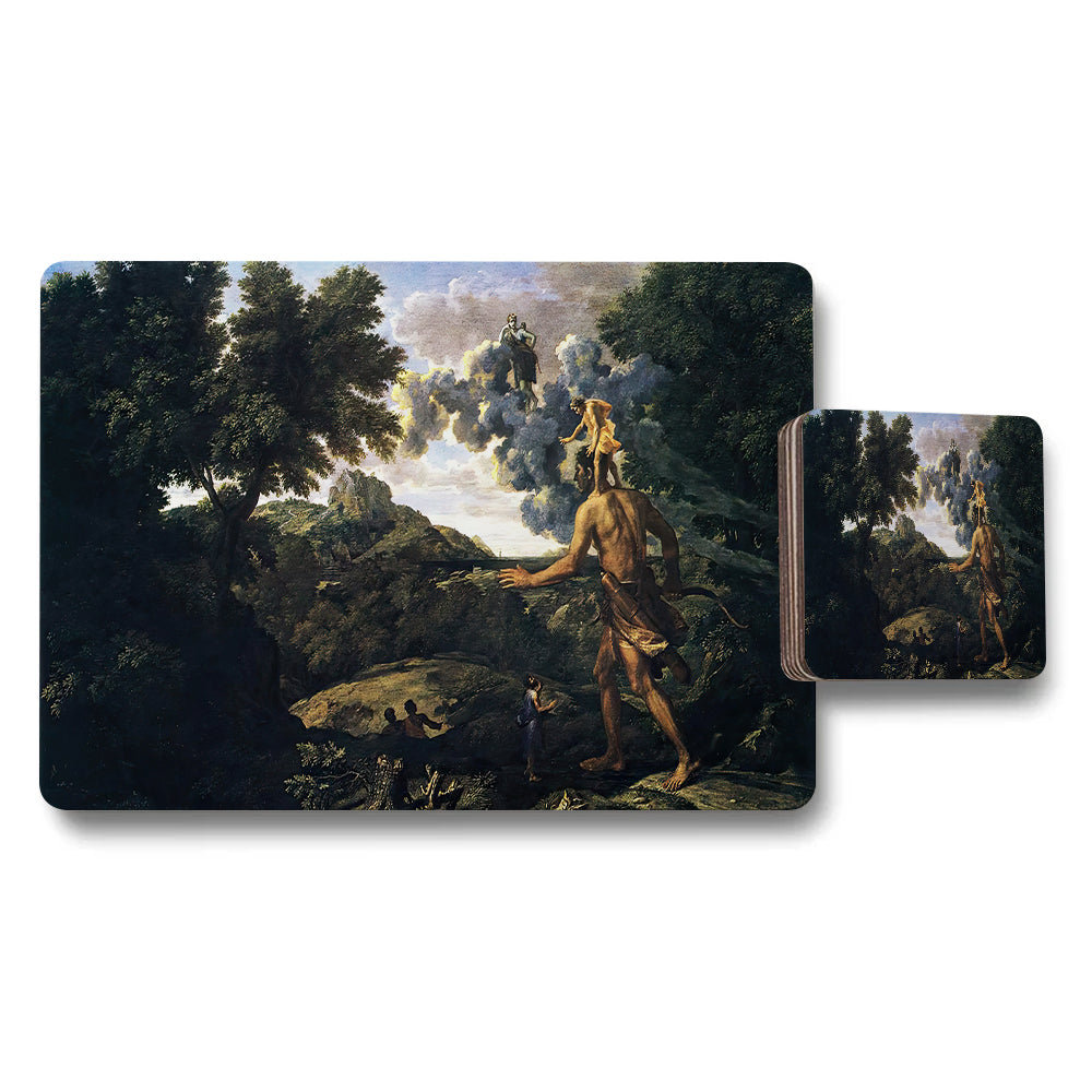 Placemat And Coaster Set Featuring Classic Landscape Painting