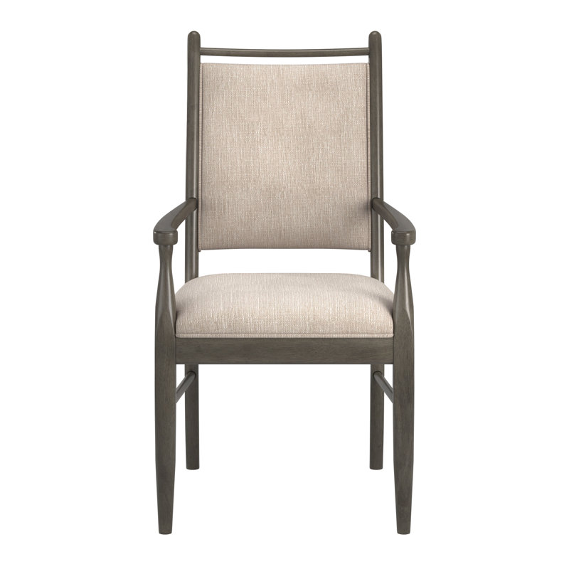 Cipolla Wood Finish Beige Fabric Arm Chair, Gray Wood