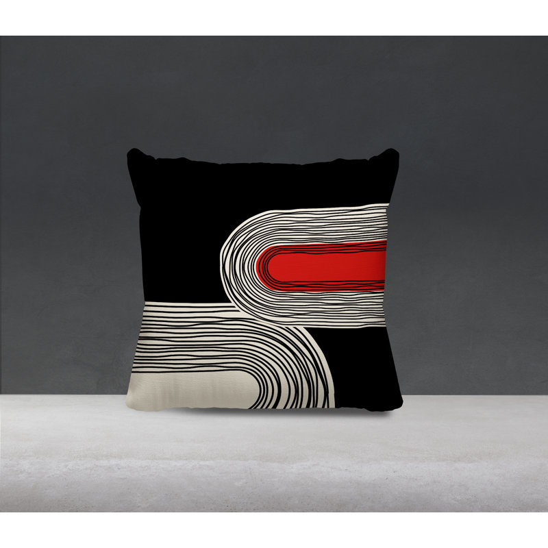 Coussin décoratif réversible intérieur / extérieur Cassie, H 17 po x l 17 po, Rouge / crème / noir