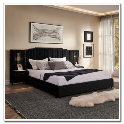 King Size Upholstered Bed Frame with Velvet Fabric