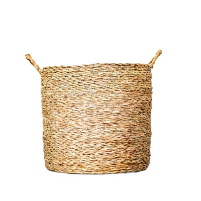  100% Handwoven Natural Rattan Approximately 12.5-14" Round Rustic Weave Basket with Handles, Boho Farmhouse Decorative Laundry & Storage Organizer, Handcrafted – Authentic African Craftsmanship
