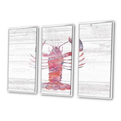 «Pink Lobster Ocean Life», ensemble d'art mural sur toile encadré nautique et côtier