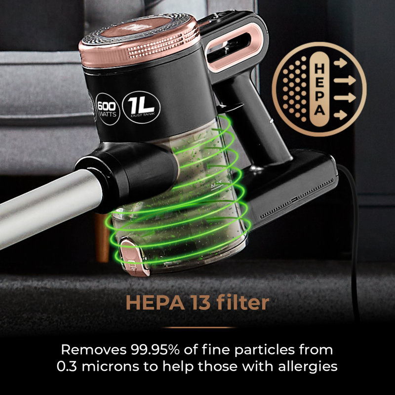 Tower Pro RXEC20 Corded 3-in-1 Vacuum Cleaner with Cyclonic Suction, Built-in HEPA 13 and Detachable Handheld Mode, Rose Gold