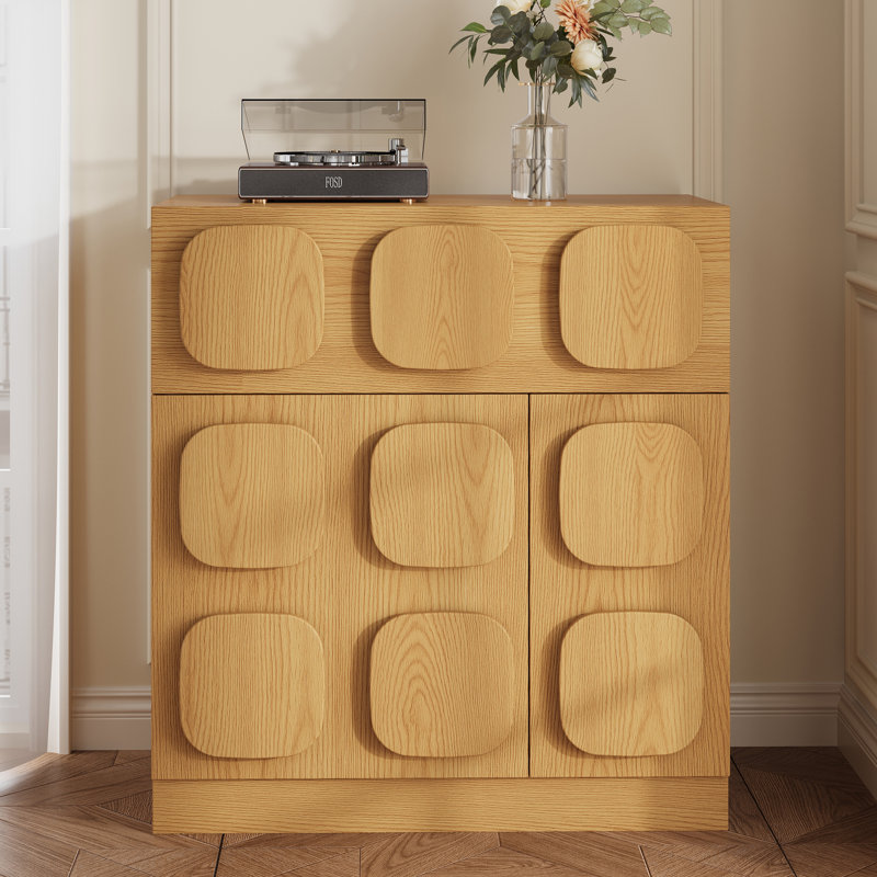 31.5"W X 34.3"H Modern Brown Wood Sideboard With Drawers And Cabinets, Natural wood
