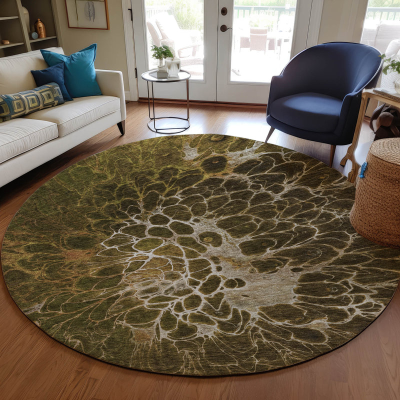 Raenee Washable Abstract Indoor / Outdoor Rug, Round 8'