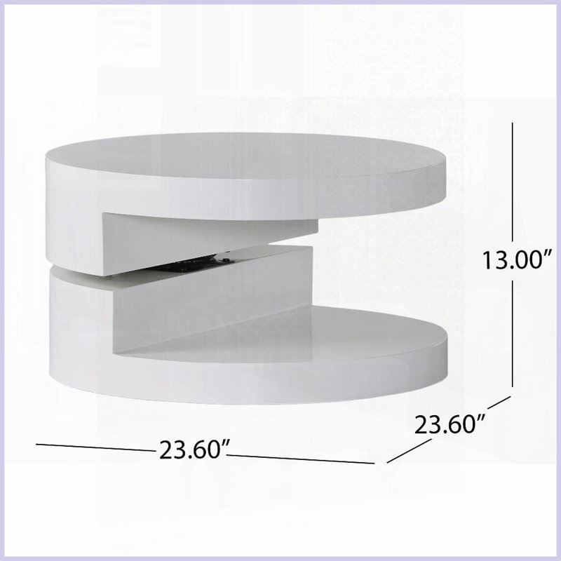 Modern Rotating Small Circular Coffee Table with High Gloss White Finish &amp; Space-Saving Hidden Storage