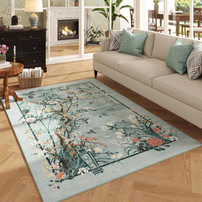 Chinese-Style Retro Floral Washable Area Rug