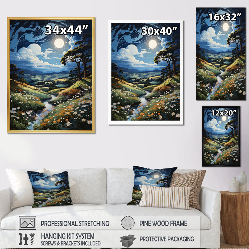 «Blue Sky Celestial Dreams Pastoral», reproduction d'art sur toile, H 32 po x l 24 po x P 1 po, Toile tendue