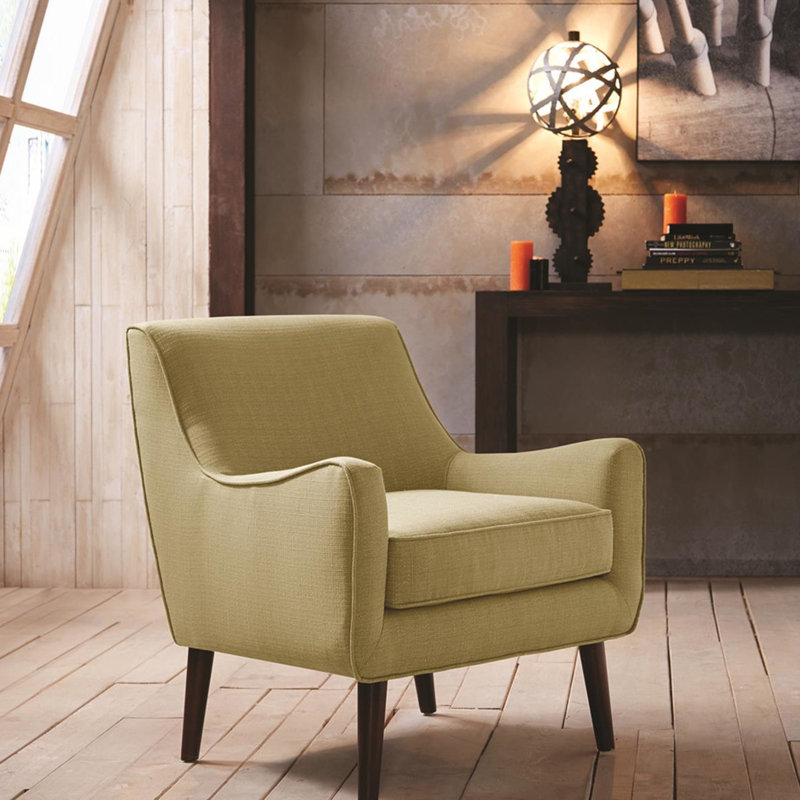 Chaise d'appoint de style Mid-Century, tissu, coussin amovible, pieds en bois massif, mousse à haute densité pour un soutien inégalé et un siège à dossier serré inspiré de la détente, mieux