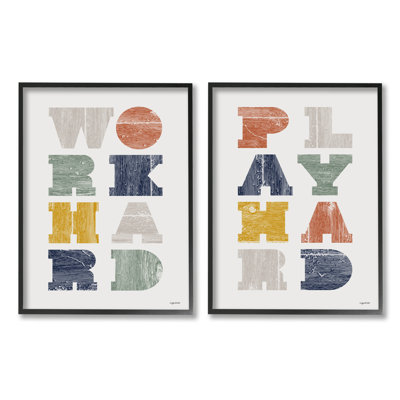 «Work Hard Play Hard Expression», ensemble de 2 plaques murales typographiques pour enfants par Kyra Brown
