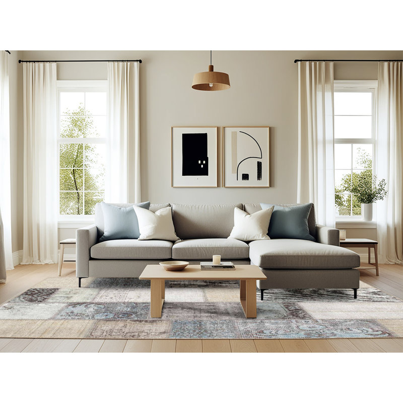 Tapis gris/beige/noir contemporain, Rectangle 6 pi x 9 pi