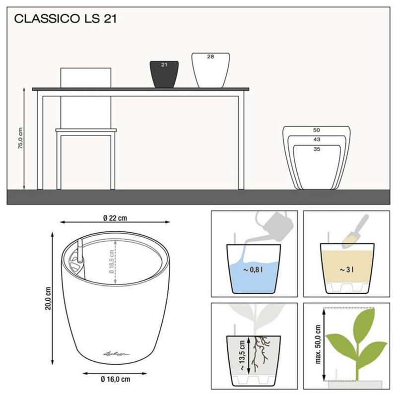 Classico Pot Planter, Cream White, 20cm H x 21cm W x 21cm D