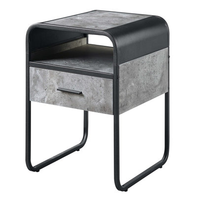 Table de bout carrée à 1 tiroir de 22 po de hauteur en gris et noir