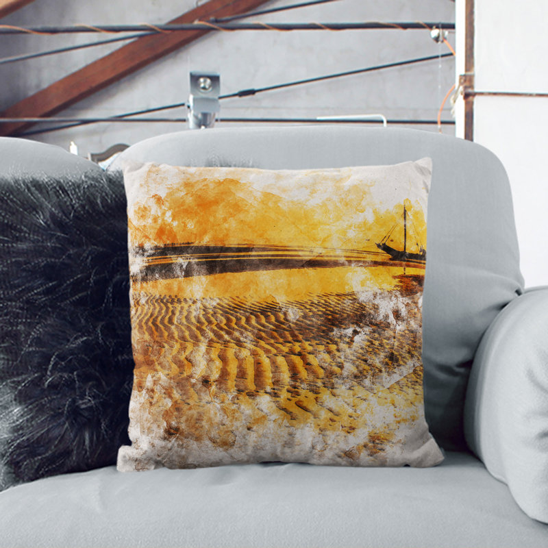 Fishing Boat at Sunset Watercolour Scatter Cushion, 55cm H x 55cm W x 20cm D