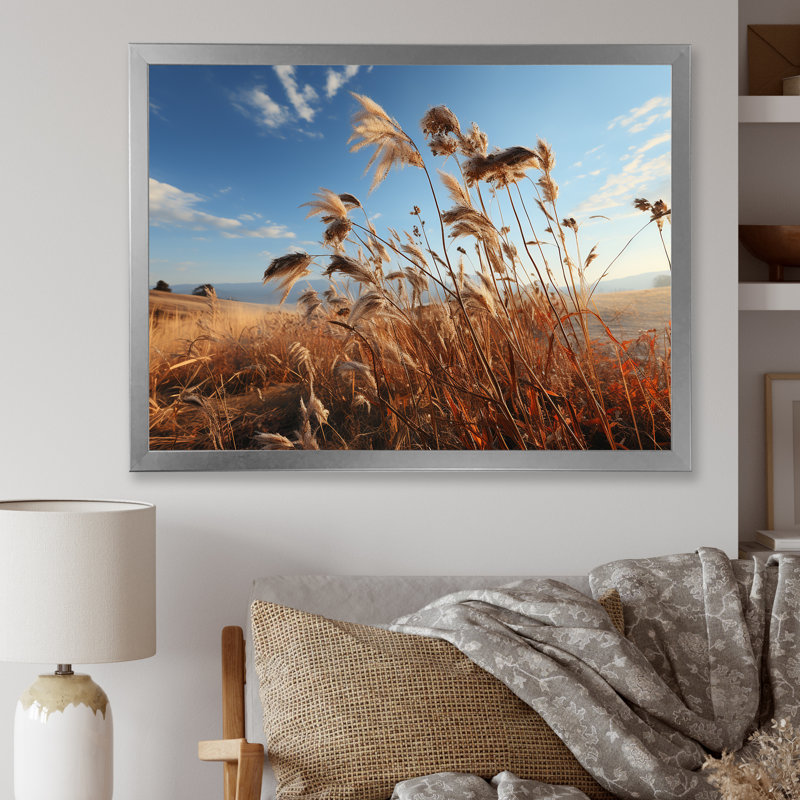 Paysage de prairie sur toile, 30" H x 40" W, Silver Picture Framed