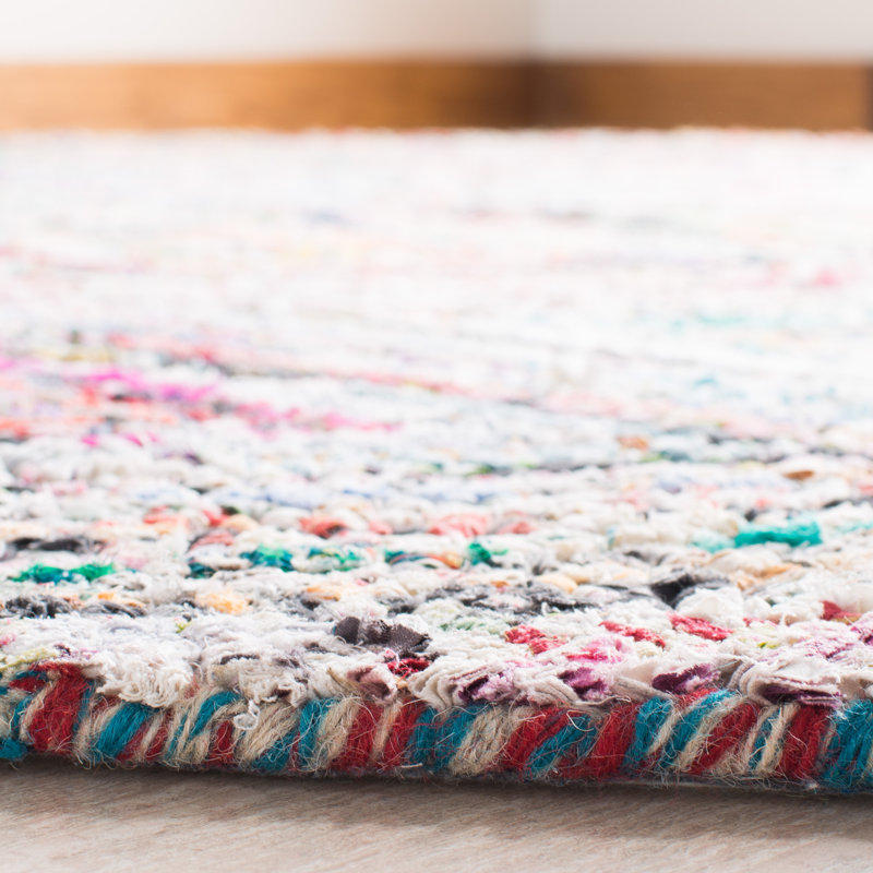 Tapis bleu / rose / jaune touffeté à la main à motif géométrique Anaheim, Rectangle 4 pi x 6 pi