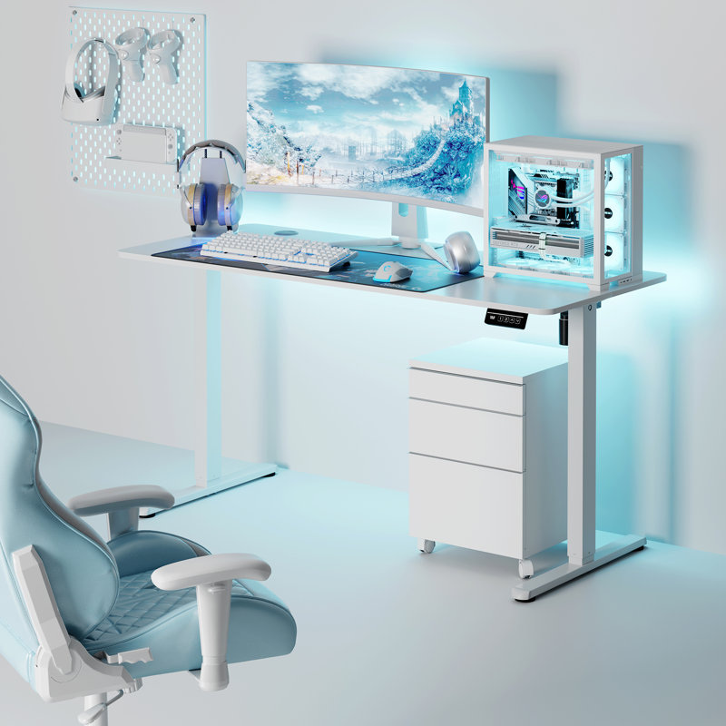 Bureau debout à hauteur réglable Leshae pour bureau à domicile, Blanc, H 45,2 po x l 55 po x P 24 po