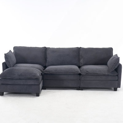 Canapé d'angle modulaire en velours en forme de U (3 places) avec 1 pouf et 2 coussins lombaires
