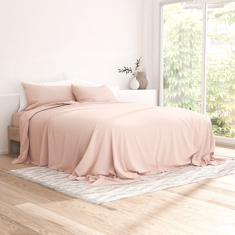 Ensemble de draps 100% coton, Ensemble de draps très grand californien avec 2 t, Rougir