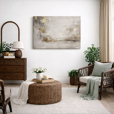 «Soft Neutral Horizon Landscape», art de chambre à coucher, impression sur toile encadrée