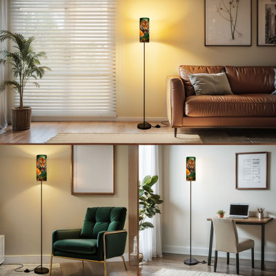  68.5" Standing Floor Lamp Ferocious Tiger Leaping Jungle Wall Break Vibrant Orange Black Stripes Dimmable Metal Pole Lamp with Linen Lampshade LED Bulb Included